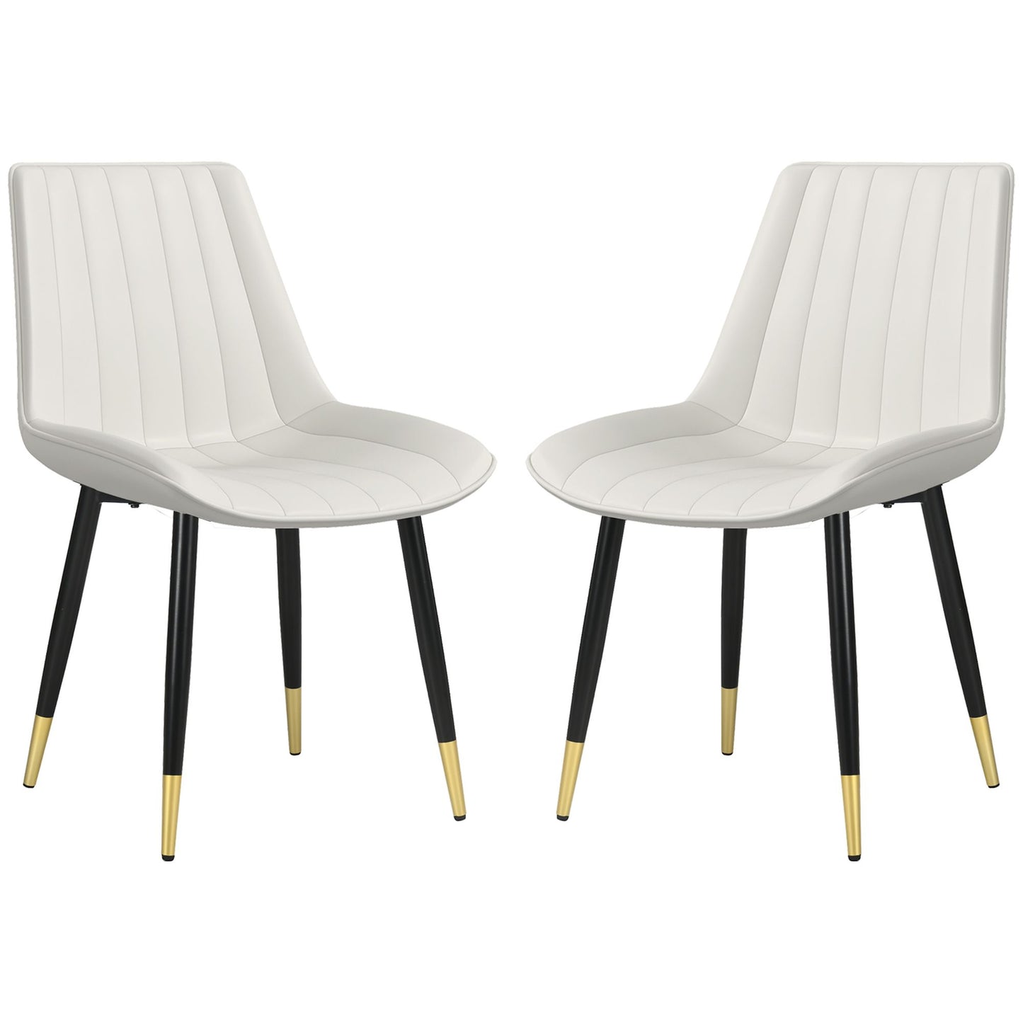 Dining Chairs Set of 2, Modern Kitchen Chair with PU Leather Upholstery and Steel Legs for Living Room, Bedroom, Cream