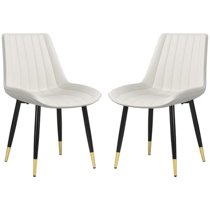 Dining Chairs Set of 2, Modern Kitchen Chair with PU Leather Upholstery and Steel Legs for Living Room, Bedroom, Cream