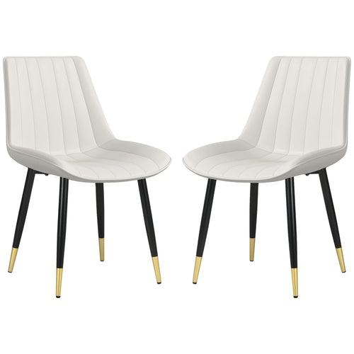 Dining Chairs Set of 2, Modern Kitchen Chair with PU Leather Upholstery and Steel Legs for Living Room, Bedroom, Cream