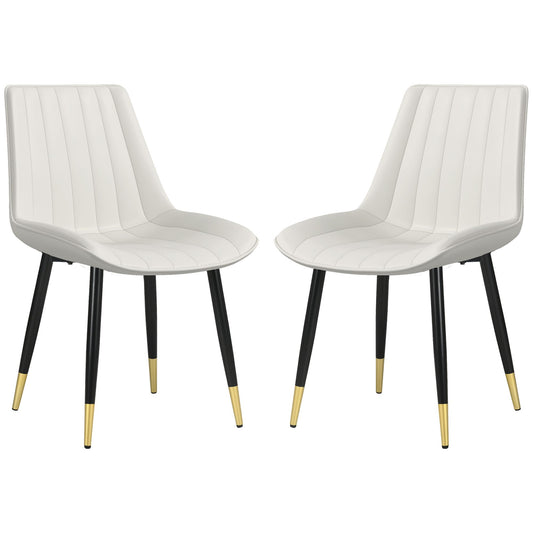 Dining Chairs Set of 2, Modern Kitchen Chair with PU Leather Upholstery and Steel Legs for Living Room, Bedroom, Cream