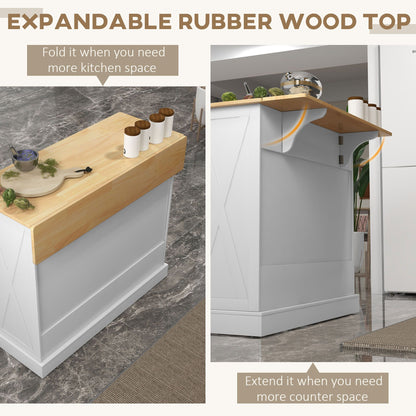 Rolling Kitchen Island with Drop Leaf Wood Breakfast Bar, Farmhouse Kitchen Cart with 2 Drawers, Adjustable Shelves for Dining Room (White)