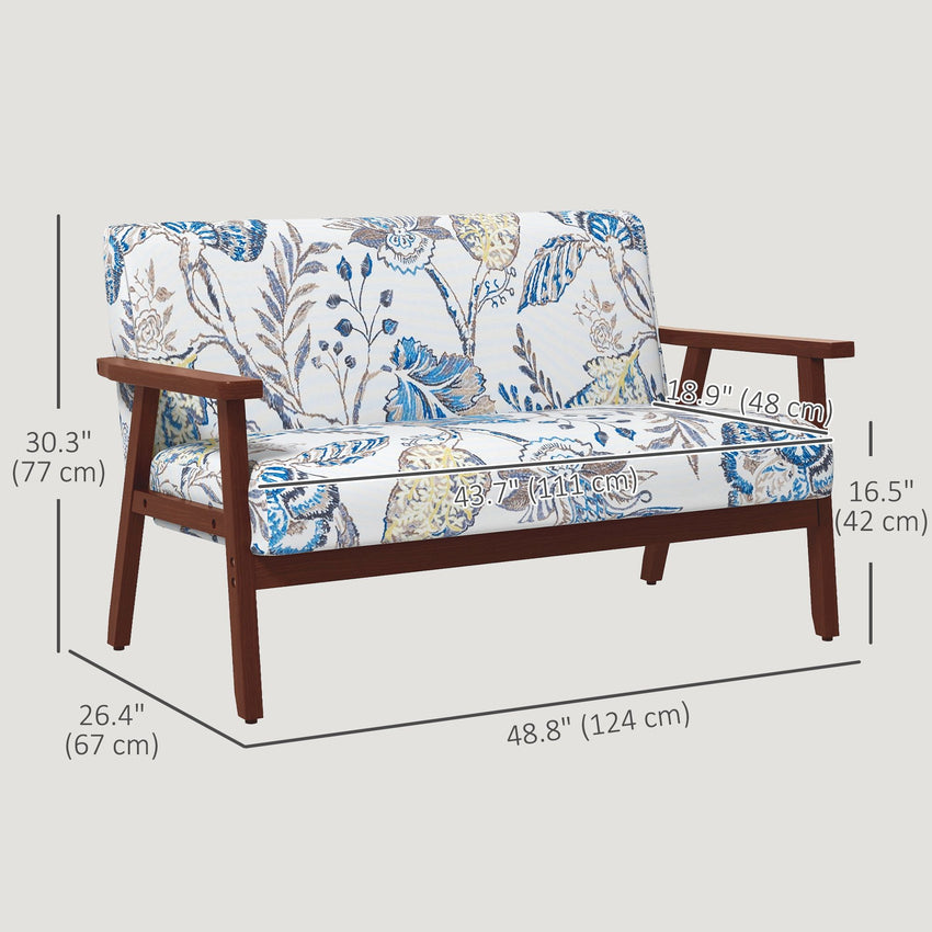 Compact Loveseat Sofa Couch Linen Fabric Double Seat Sofa with Rubber Wood Legs Multicolour