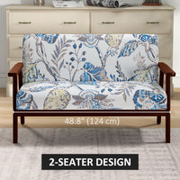 Compact Loveseat Sofa Couch Linen Fabric Double Seat Sofa with Rubber Wood Legs Multicolour