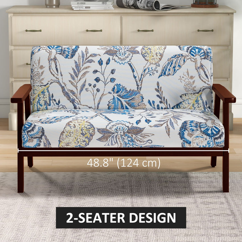 Compact Loveseat Sofa Couch Linen Fabric Double Seat Sofa with Rubber Wood Legs Multicolour