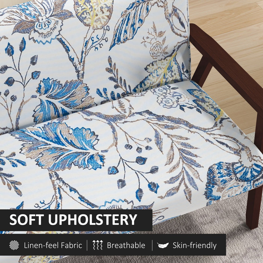 Compact Loveseat Sofa Couch Linen Fabric Double Seat Sofa with Rubber Wood Legs Multicolour