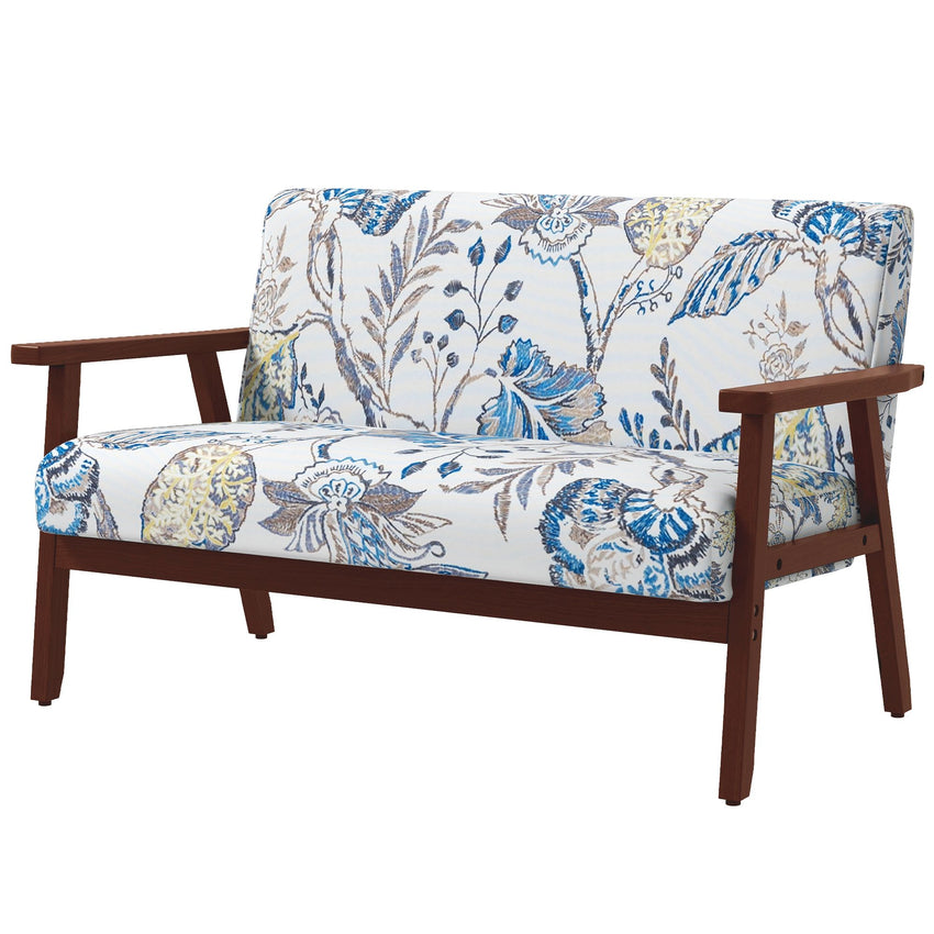 Compact Loveseat Sofa Couch Linen Fabric Double Seat Sofa with Rubber Wood Legs Multicolour