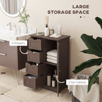 Bathroom Storage Cabinet, Floor Cabinet with Adjustable Shelf and 4 Drawers, Side Cabinet for Washroom, Brown