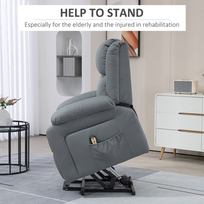 Lift Chair for Seniors, PU Leather Upholstered Electric Recliner Chair with Remote, Side Pockets, Quick Assembly, Grey