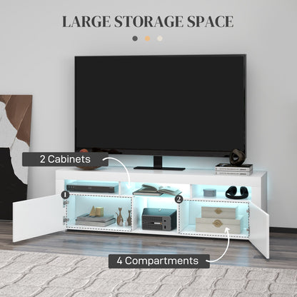 Modern TV Stand with Storage and LED Lights for TVs up to 55", TV Cabinet with Open Compartments, High Gloss White
