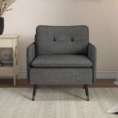 Modern Armchair, Upholstered Accent Chair with Tufted Back Cushion and Steel Legs for Living Room, Bedroom, Dark Grey