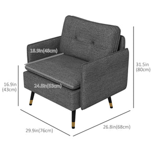 Modern Armchair, Upholstered Accent Chair with Tufted Back Cushion and Steel Legs for Living Room, Bedroom, Dark Grey