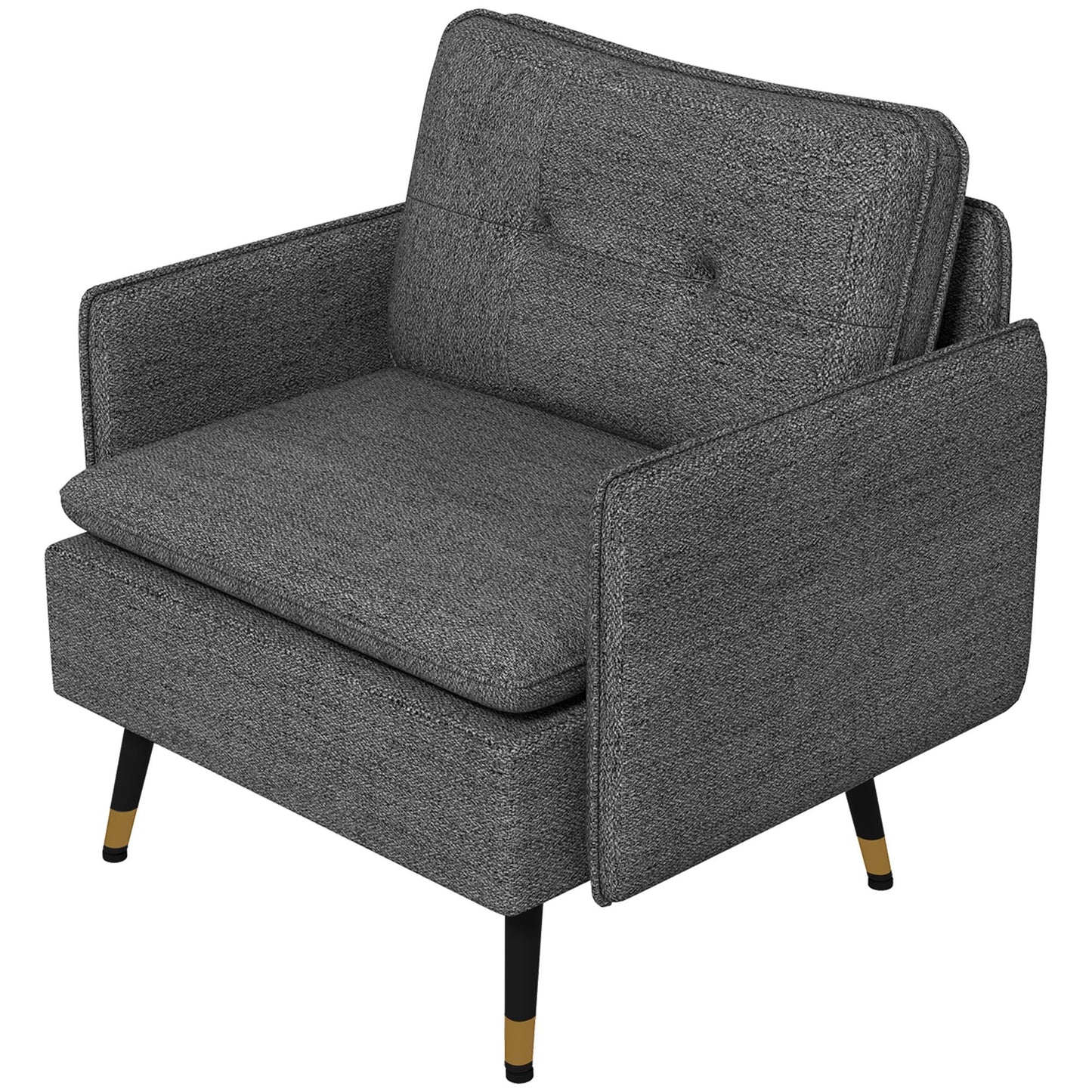 Modern Armchair, Upholstered Accent Chair with Tufted Back Cushion and Steel Legs for Living Room, Bedroom, Dark Grey