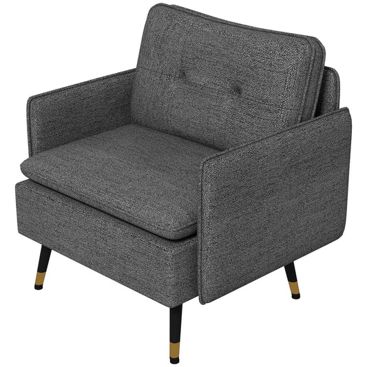 Modern Armchair, Upholstered Accent Chair with Tufted Back Cushion and Steel Legs for Living Room, Bedroom, Dark Grey