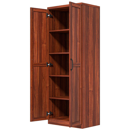 63" Kitchen Storage Cabinet, 5-tier Pantry Cabinet with Doors and Adjustable Shelves for Dining Room, Tan