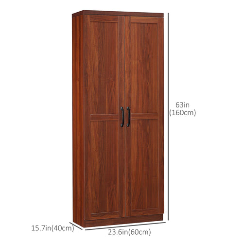 63" Kitchen Storage Cabinet, 5-tier Pantry Cabinet with Doors and Adjustable Shelves for Dining Room, Tan