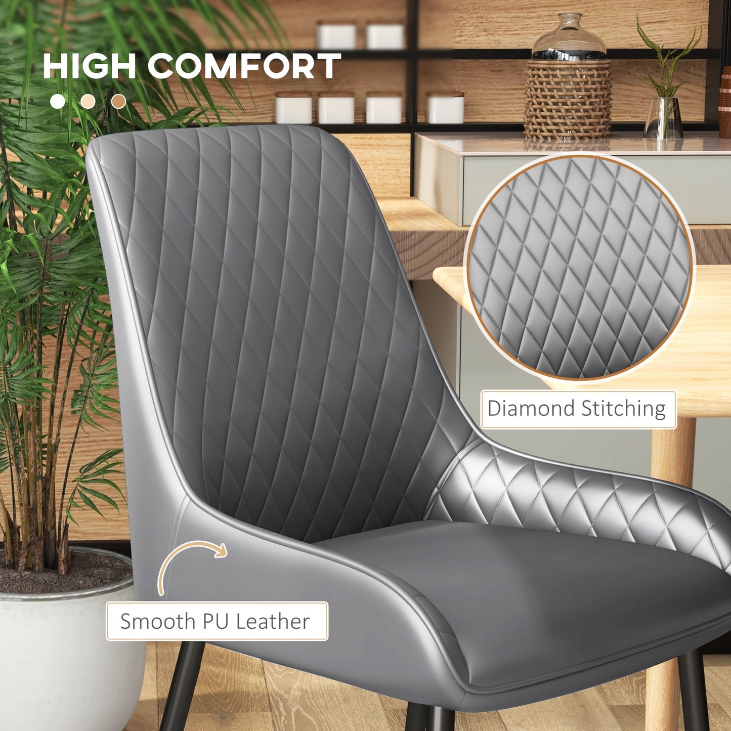 Upholstered Kitchen Chairs, Modern Dining Chairs Set of 4 with Diamond Tufting and Steel Legs for Dining Room, Grey