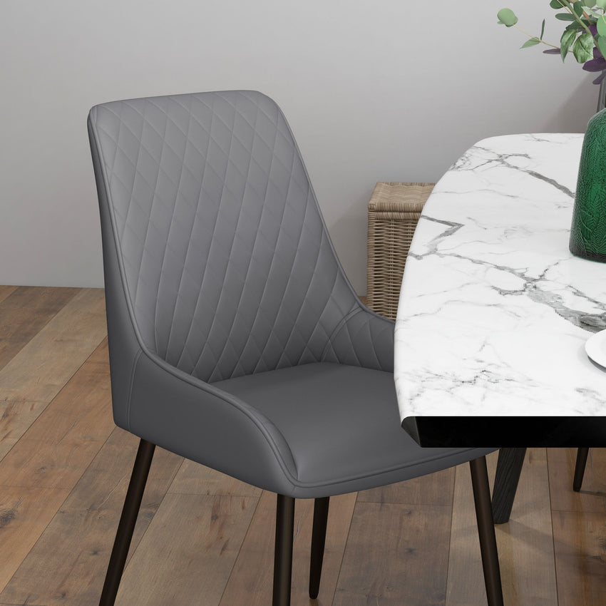 Upholstered Kitchen Chairs, Modern Dining Chairs Set of 4 with Diamond Tufting and Steel Legs for Dining Room, Grey