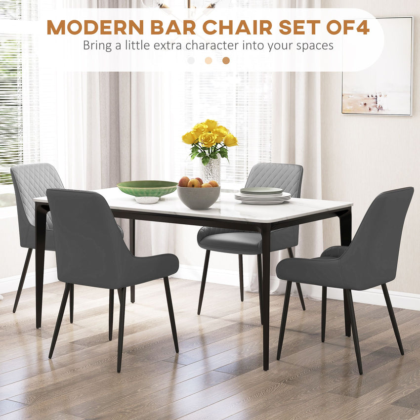Upholstered Kitchen Chairs, Modern Dining Chairs Set of 4 with Diamond Tufting and Steel Legs for Dining Room, Grey