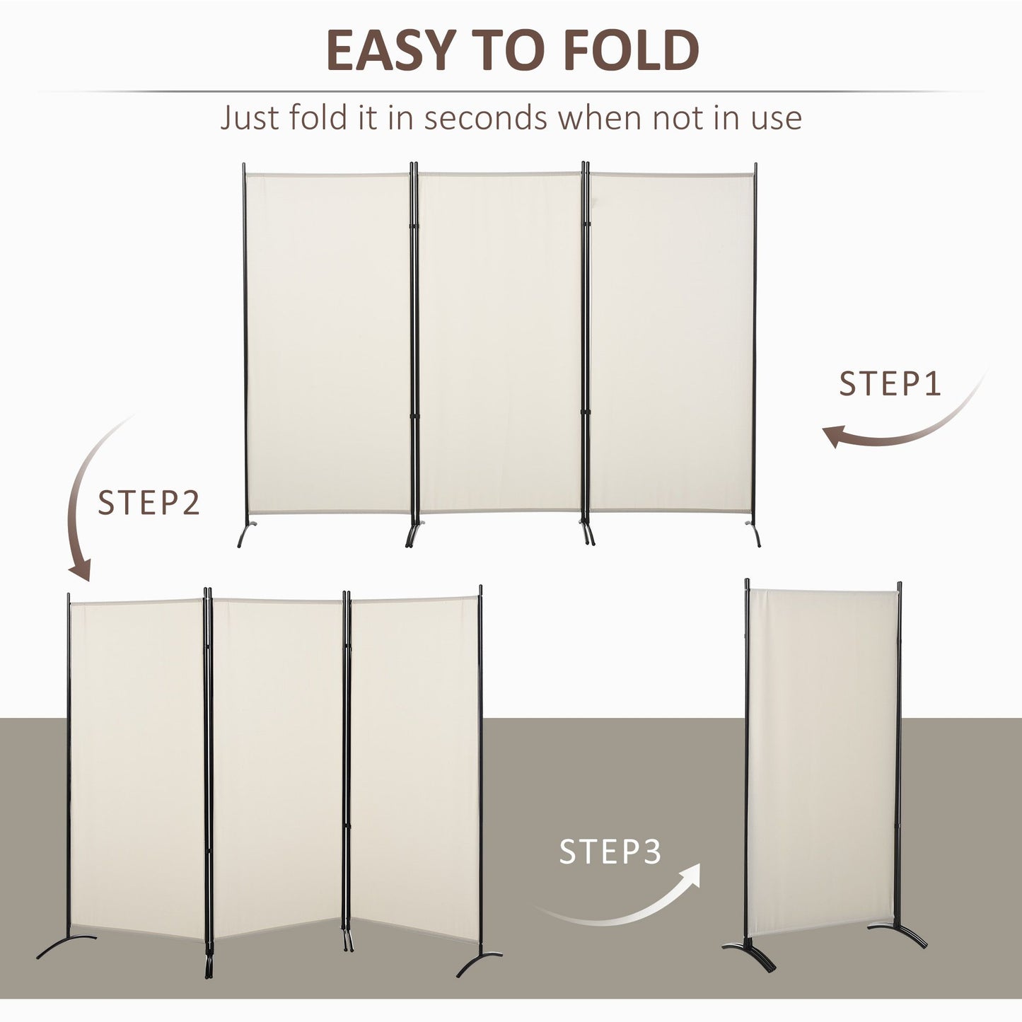 6' 3 Panel Room Divider, Double Hinged Folding Wall Divider, Indoor Privacy Screen for Home Office, Beige