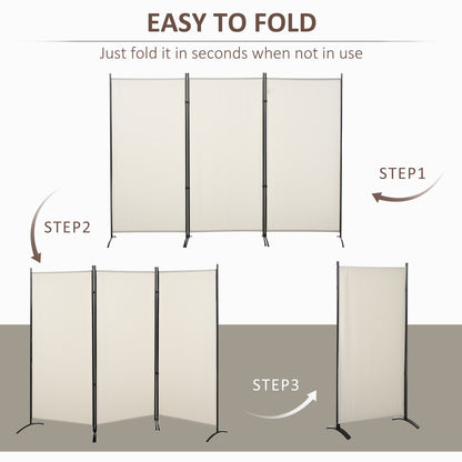 6' 3 Panel Room Divider, Double Hinged Folding Wall Divider, Indoor Privacy Screen for Home Office, Beige