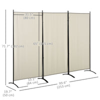 6' 3 Panel Room Divider, Double Hinged Folding Wall Divider, Indoor Privacy Screen for Home Office, Beige