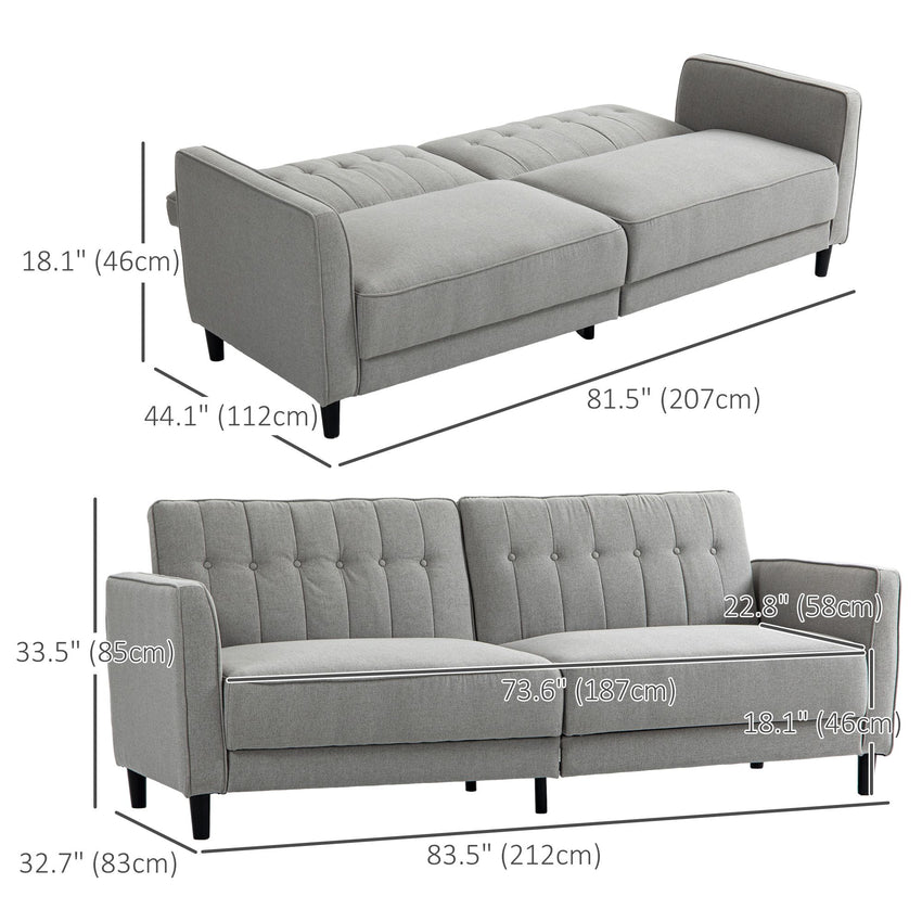 Convertible Bed with Couch, Button Tufted Fabric Sofa Bed with Adjustable Back for Living Room, Grey