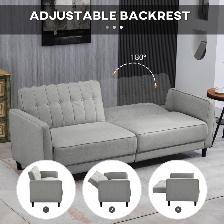 Convertible Bed with Couch, Button Tufted Fabric Sofa Bed with Adjustable Back for Living Room, Grey