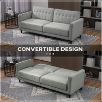 Convertible Bed with Couch, Button Tufted Fabric Sofa Bed with Adjustable Back for Living Room, Grey