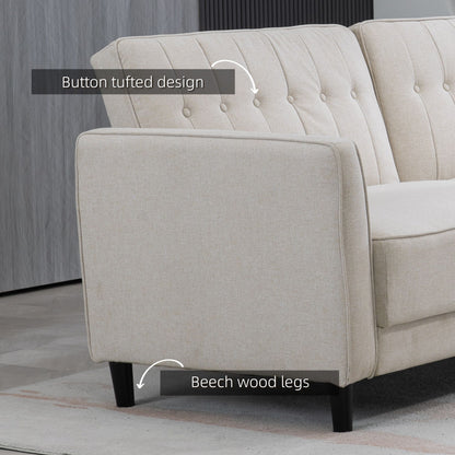 Convertible Bed with Couch, Button Tufted Fabric Sofa Bed with Adjustable Back for Living Room, Beige