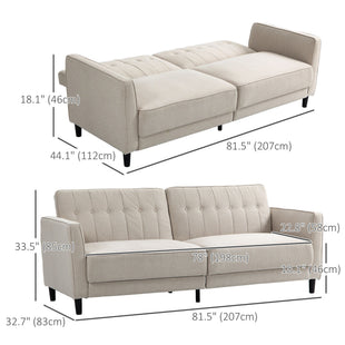 Convertible Bed with Couch, Button Tufted Fabric Sofa Bed with Adjustable Back for Living Room, Beige