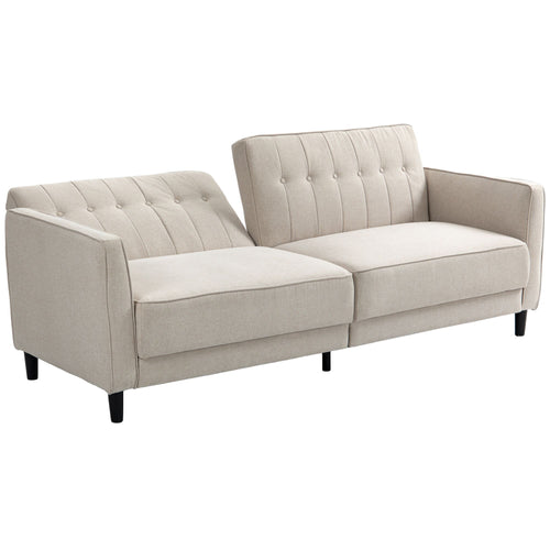 Convertible Bed with Couch, Button Tufted Fabric Sofa Bed with Adjustable Back for Living Room, Beige