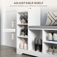 Upholstered Shoe Storage Bench w/ Seat, Entrance Bench w/ Drawer and 6 Open Shelves for Hallway, White