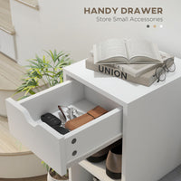 Upholstered Shoe Storage Bench w/ Seat, Entrance Bench w/ Drawer and 6 Open Shelves for Hallway, White