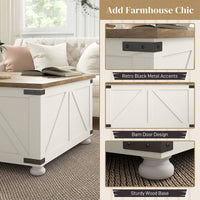 Farmhouse Coffee Table, Square Center Table with Flip-top Lids, Hidden Storage Compartment and Wooden Legs, Antique White
