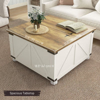 Farmhouse Coffee Table, Square Center Table with Flip-top Lids, Hidden Storage Compartment and Wooden Legs, Antique White