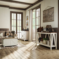 Farmhouse Coffee Table, Square Center Table with Flip-top Lids, Hidden Storage Compartment and Wooden Legs, Antique White