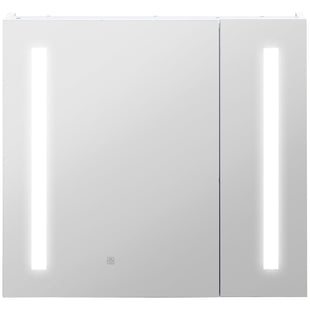 LED Medicine Cabinet with Mirror and Lights, 27.5" x 25.5" Lighted Bathroom Wall Cabinet, Bathroom Mirror Cabinet with Adjustable Shelf, USB Charge, White