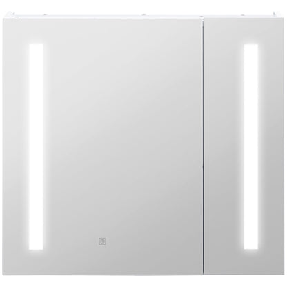 LED Medicine Cabinet with Mirror and Lights, 27.5" x 25.5" Lighted Bathroom Wall Cabinet, Bathroom Mirror Cabinet with Adjustable Shelf, USB Charge, White