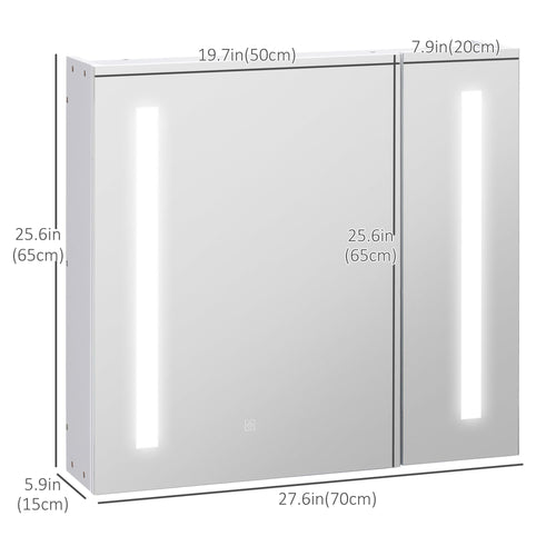 LED Medicine Cabinet with Mirror and Lights, 27.5" x 25.5" Lighted Bathroom Wall Cabinet, Bathroom Mirror Cabinet with Adjustable Shelf, USB Charge, White