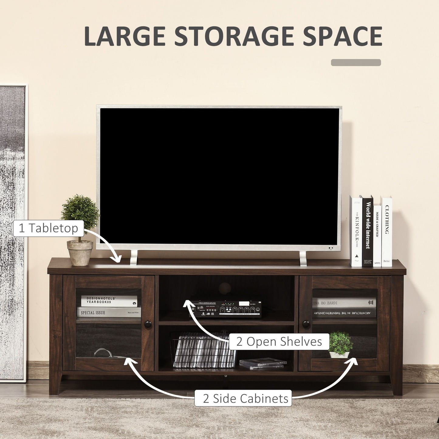 Fireplace TV Stand for TVs up to 60 inches, Wood TV Cabinet w/ Storage Doors or Living Room, Office, Coffee