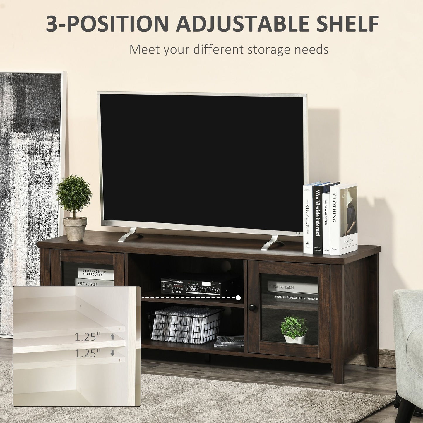 Fireplace TV Stand for TVs up to 60 inches, Wood TV Cabinet w/ Storage Doors or Living Room, Office, Coffee