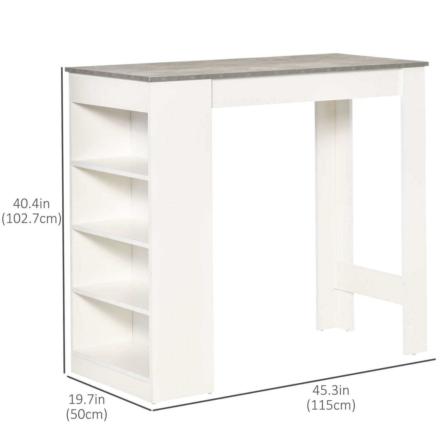 Bar Table, High Top Pub Table with 4 Storage Shelves, Modern Bar Height Table for Home Bar, Kitchen, Grey