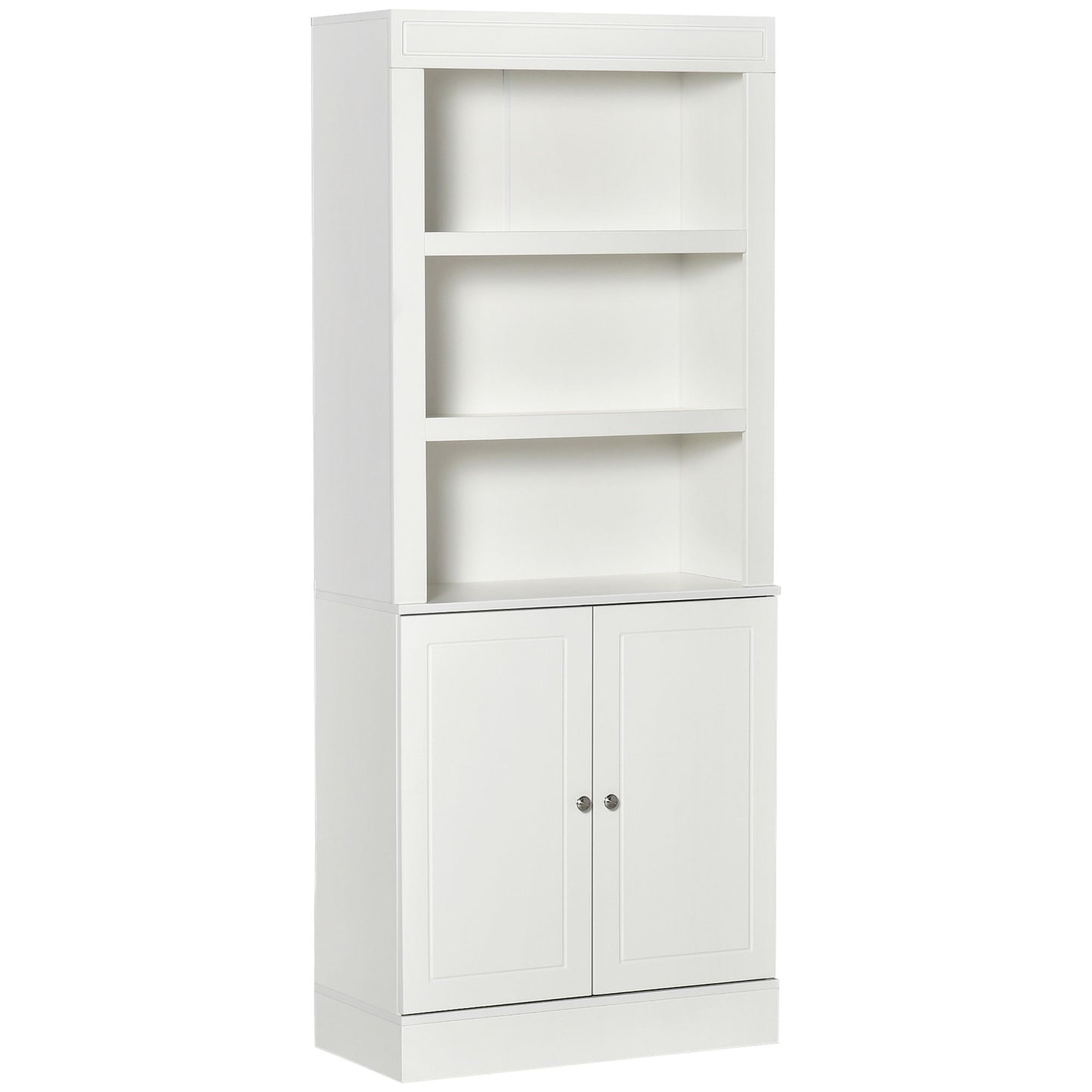 72" Kitchen Buffet with Hutch, Freestanding Cupboard, Pantry with 6-Tier Shelving, 2 Doors Cabinet with Adjustable Shelves, White, Wood Grain