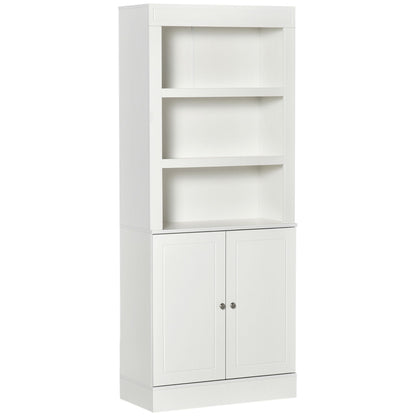 72" Kitchen Buffet with Hutch, Freestanding Cupboard, Pantry with 6-Tier Shelving, 2 Doors Cabinet with Adjustable Shelves, White, Wood Grain