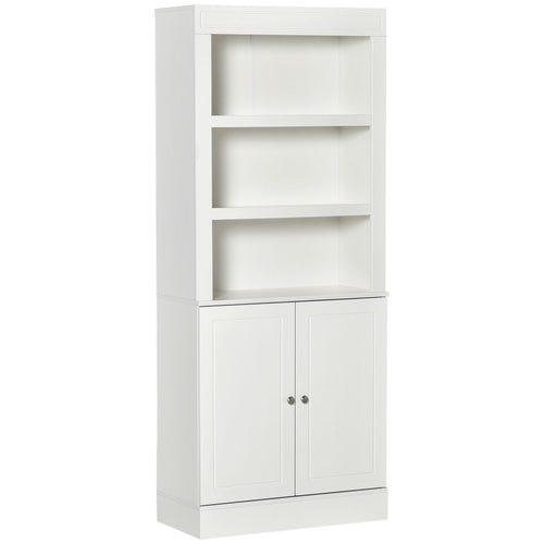 72" Kitchen Buffet with Hutch, Freestanding Cupboard, Pantry with 6-Tier Shelving, 2 Doors Cabinet with Adjustable Shelves, White, Wood Grain