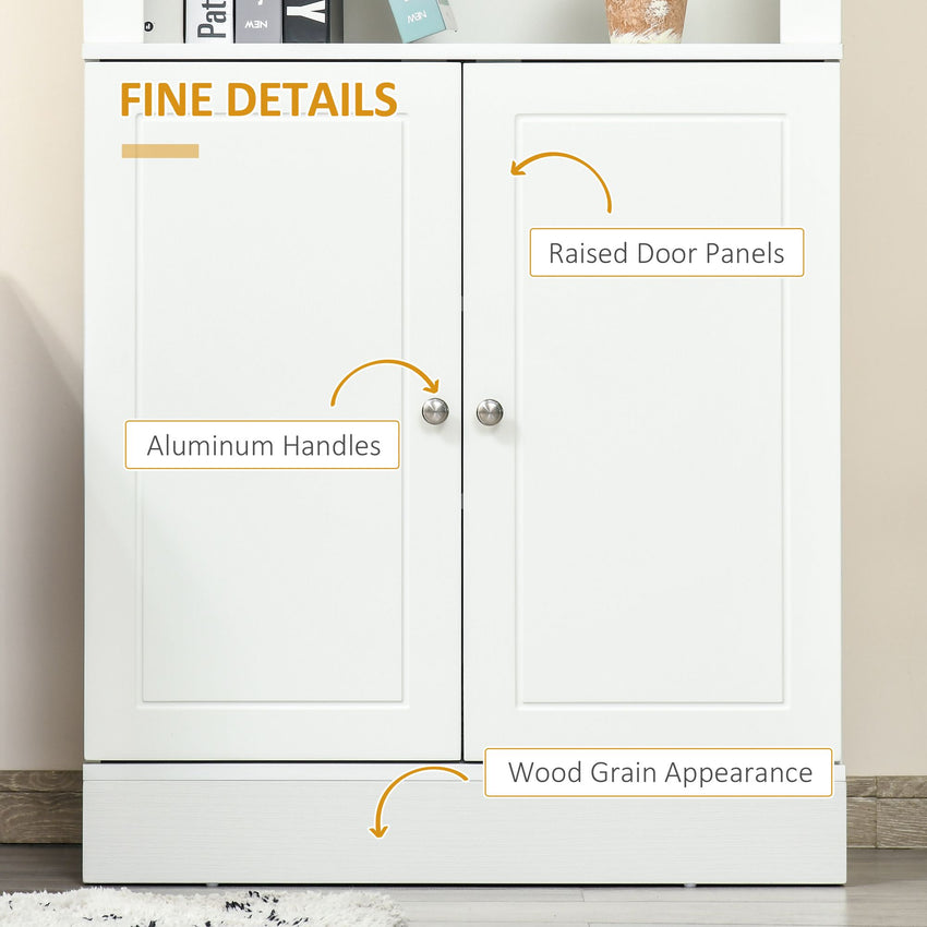 72" Kitchen Buffet with Hutch, Freestanding Cupboard, Pantry with 6-Tier Shelving, 2 Doors Cabinet with Adjustable Shelves, White, Wood Grain