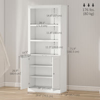 72" Kitchen Buffet with Hutch, Freestanding Cupboard, Pantry with 6-Tier Shelving, 2 Doors Cabinet with Adjustable Shelves, White, Wood Grain