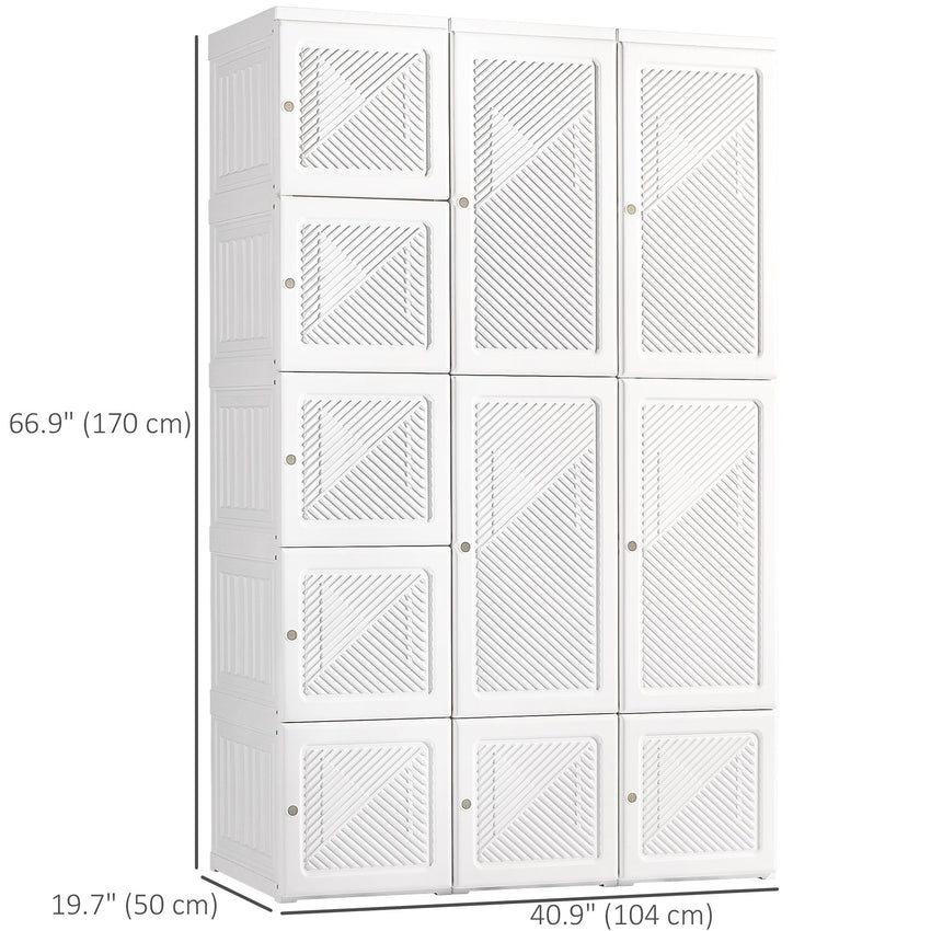 Portable Wardrobe Closet, Folding Bedroom Wardrobe, Clothes Storage Organizer with 8 Cube Compartments, White