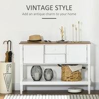 Vintage Console Table with 2 Drawers and Cabinets, Retro Sofa Table for Entryway, Living Room and Bedroom, White