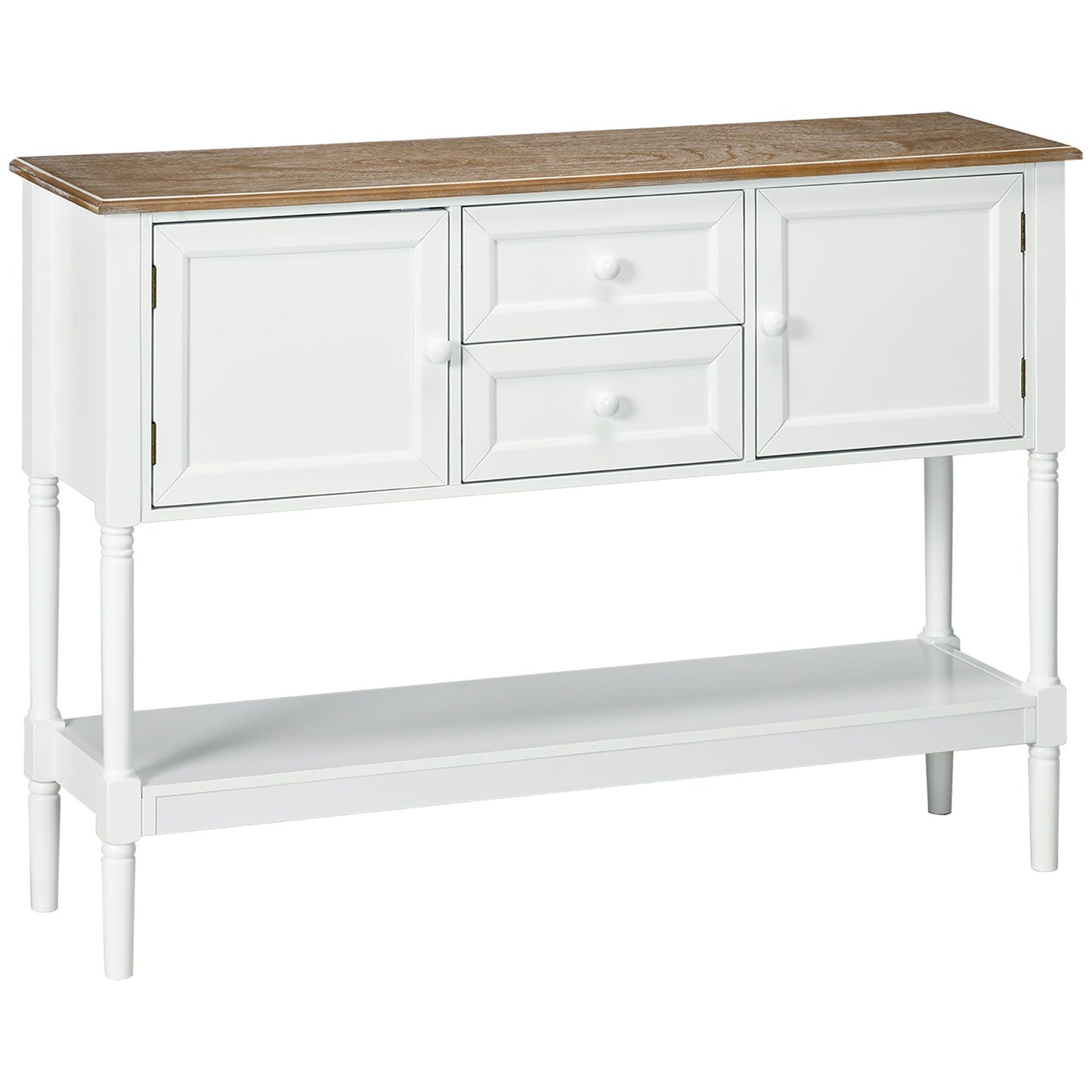 Vintage Console Table with 2 Drawers and Cabinets, Retro Sofa Table for Entryway, Living Room and Bedroom, White